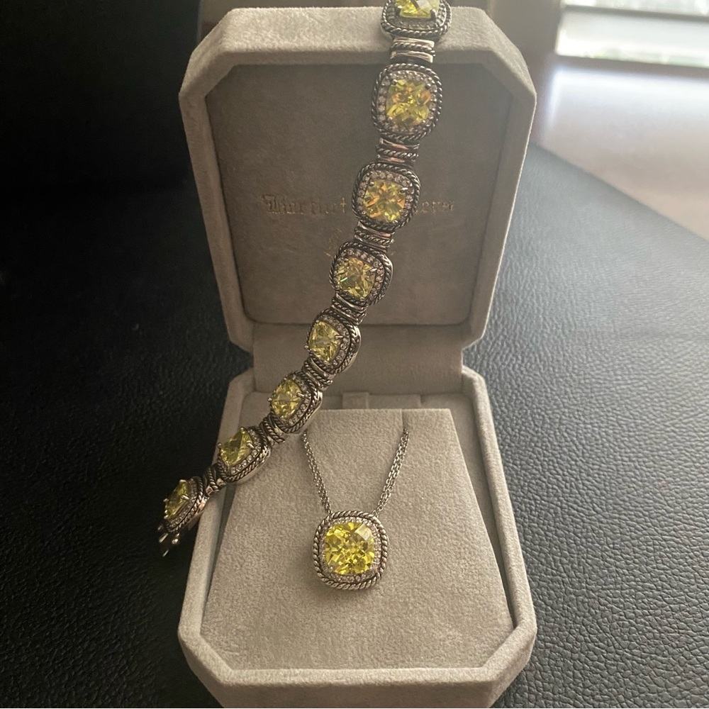 Sterling Silver and Lime CZ Bracelet and Necklace